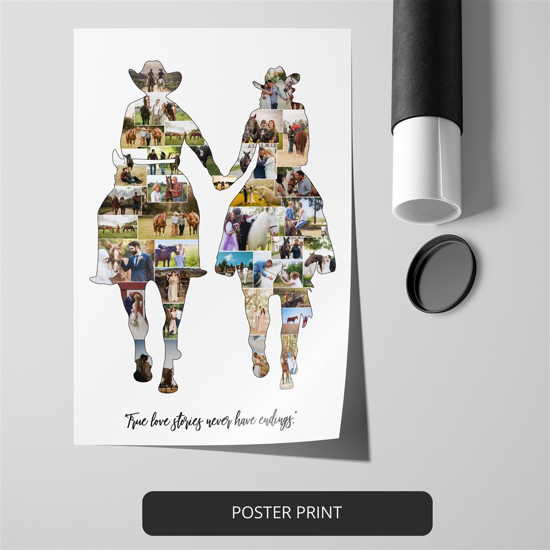 Horse Couple Themed Personalized Custom Photo Collage Poster Cowboys Cowgirls Gifts