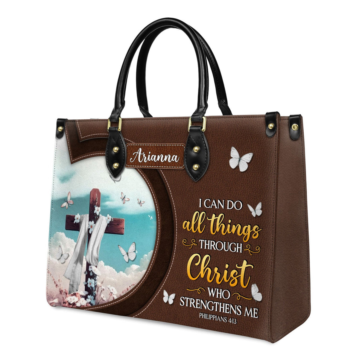 Personalized I Can Do All Things Through Christ-Bible Verse Leather Bag