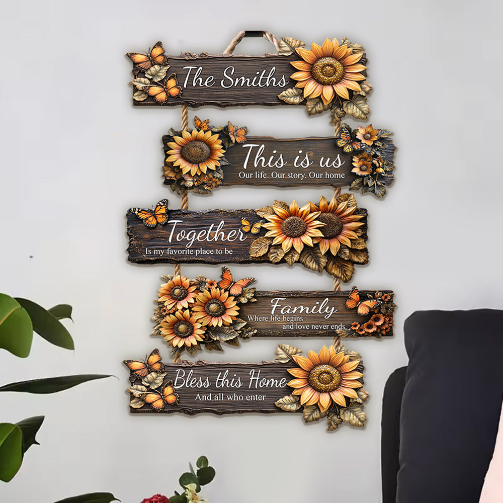 This Is Us, Our Home - Personalized Family Sunflower Pallet Wood Sign