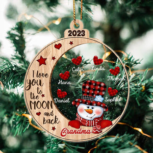 I Love You To The Moon And Back Grandma Snowman - Personalized Acrylic Christmas Ornament