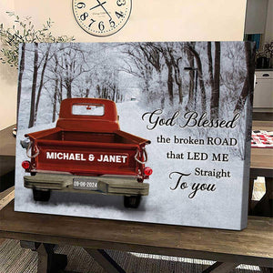 Personalized Couple Gift God Blessed The Broken Road Vintage Truck Canvas Poster