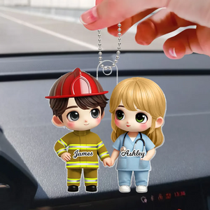 Cute Cartoon Couple Gift by Occupation Gift, Personalized Acrylic Car Ornament