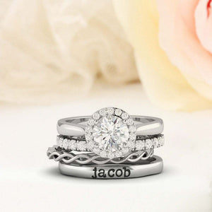 Personalized Couple Halo Engagement Ring Stack