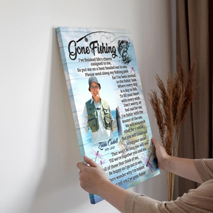 Personalized Memorial Fishing Canvas Poster, Gone Fishing Gift For Dad,Grandpa