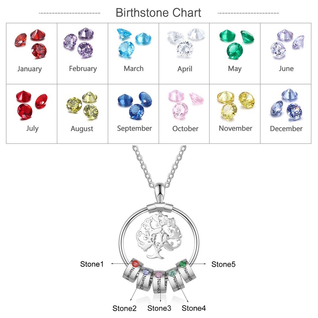 To My Sister-Tree of Life Heart Necklace With Custom Name&Birthstone Beads