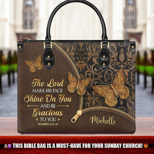 Personalized The Lord make his face shine on you and be gracious-Bible Verse Leather Bag