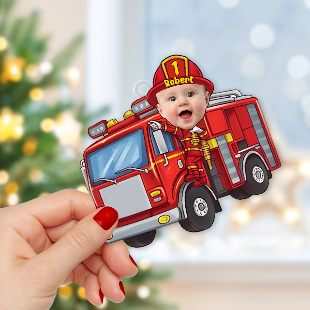 Custom Funny Photo Gifts For Kid Personalized Christmas Firefighter Ornament