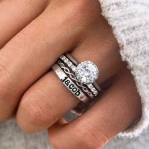 Personalized Couple Halo Engagement Ring Stack