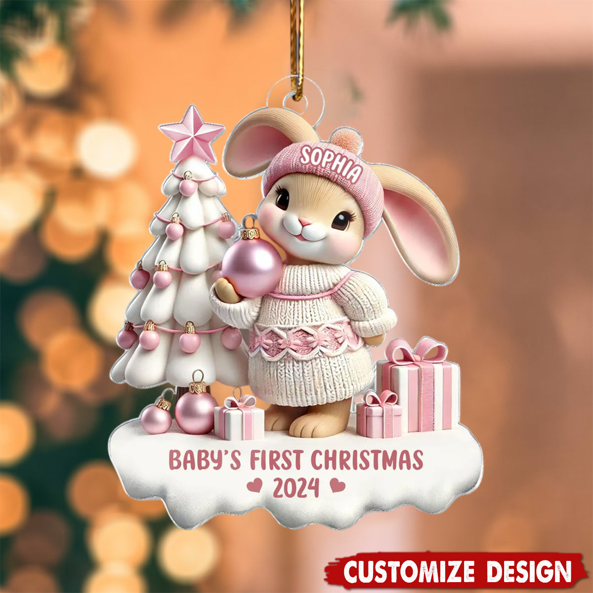 Cute Bunny Baby's First Christmas Personalized Acrylic Ornament Gift For Newborns