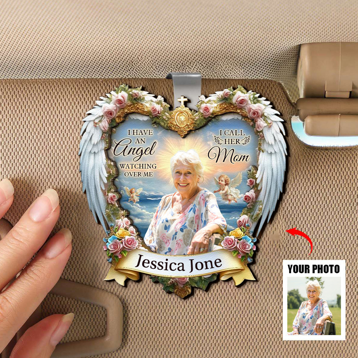 I Have An Angel Looking At My Personalized Wooden Photo Car Visor Clips