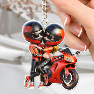 Motorcycle Pretty Cartoon Couple Personalized Acrylic Keychain,Gift For Biker Couple