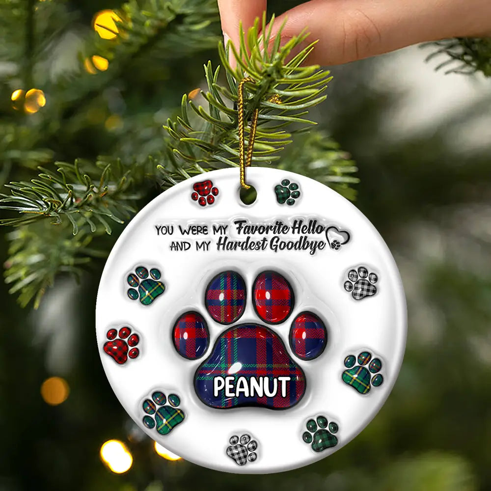 Memorial Dog Cat You Left Paw Prints On My Heart, Personalized Circle Ceramic Ornament