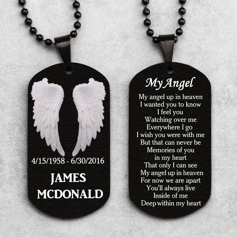 My Angel Up In Heaven- Personalized Memorial Dog Tag Necklace