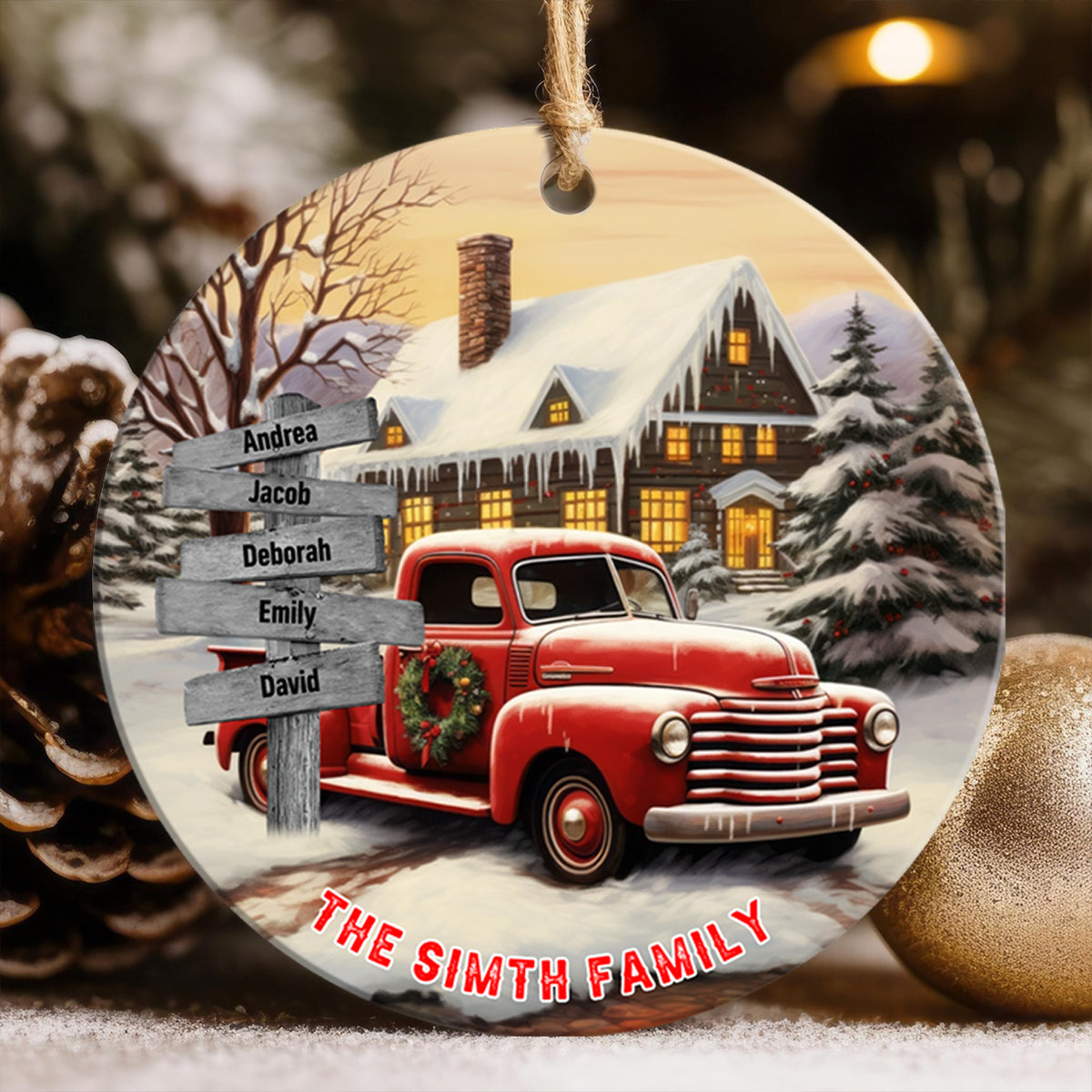 Personalized Gift For Family Farmhouse Truck Christmas Ceramic Ornament