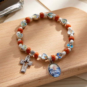 Personalized Photo Rosary Beads Cross Memorial Bracelet