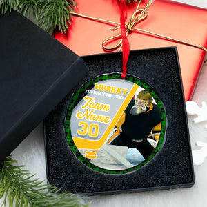 Custom Photo Gift For Ice Hockey Player Personalized Christmas Crystal Glass Ornament