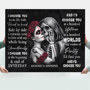 Personalized Sugar Skull Couple I Choose You Canvas Poster