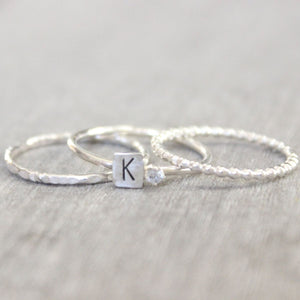 Personalized Birthstone Ring with Initials Stacking Rings - Mother's Rings