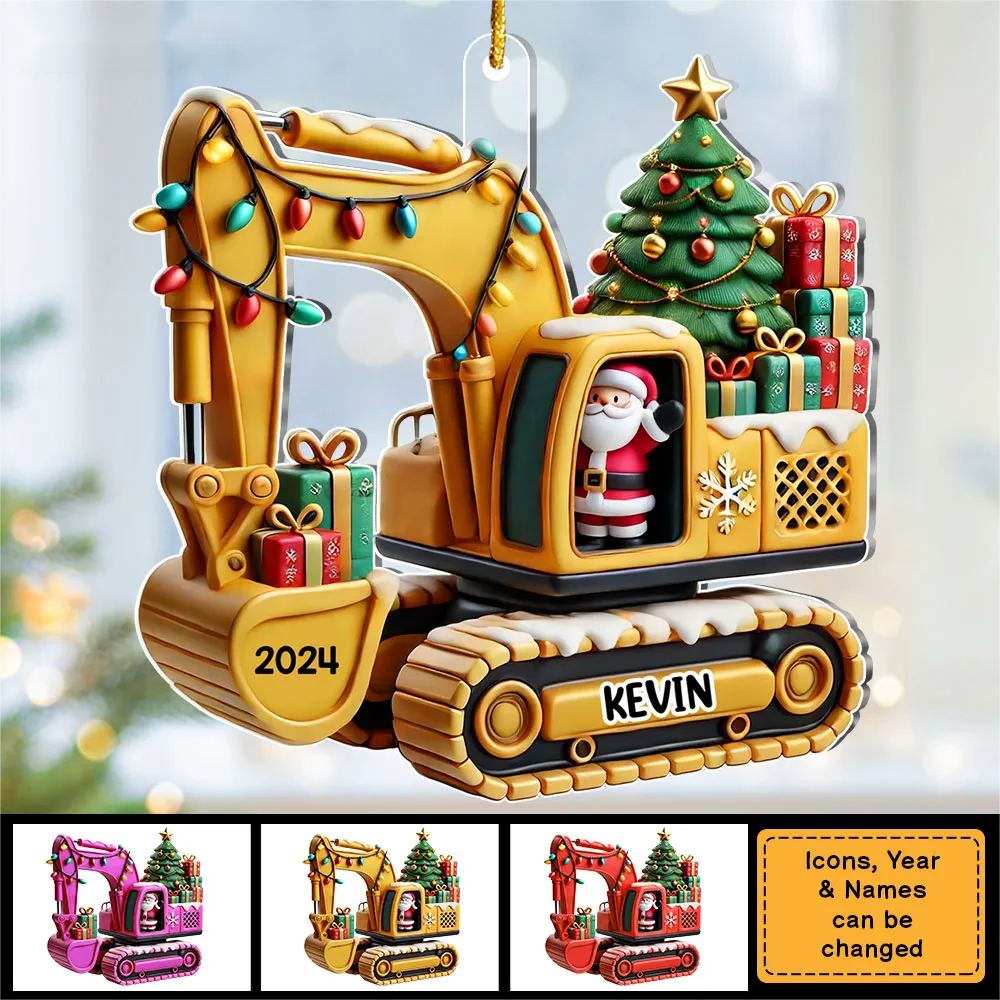 Excavator Construction Ornament - Personalized Christmas Gift For Grandkid