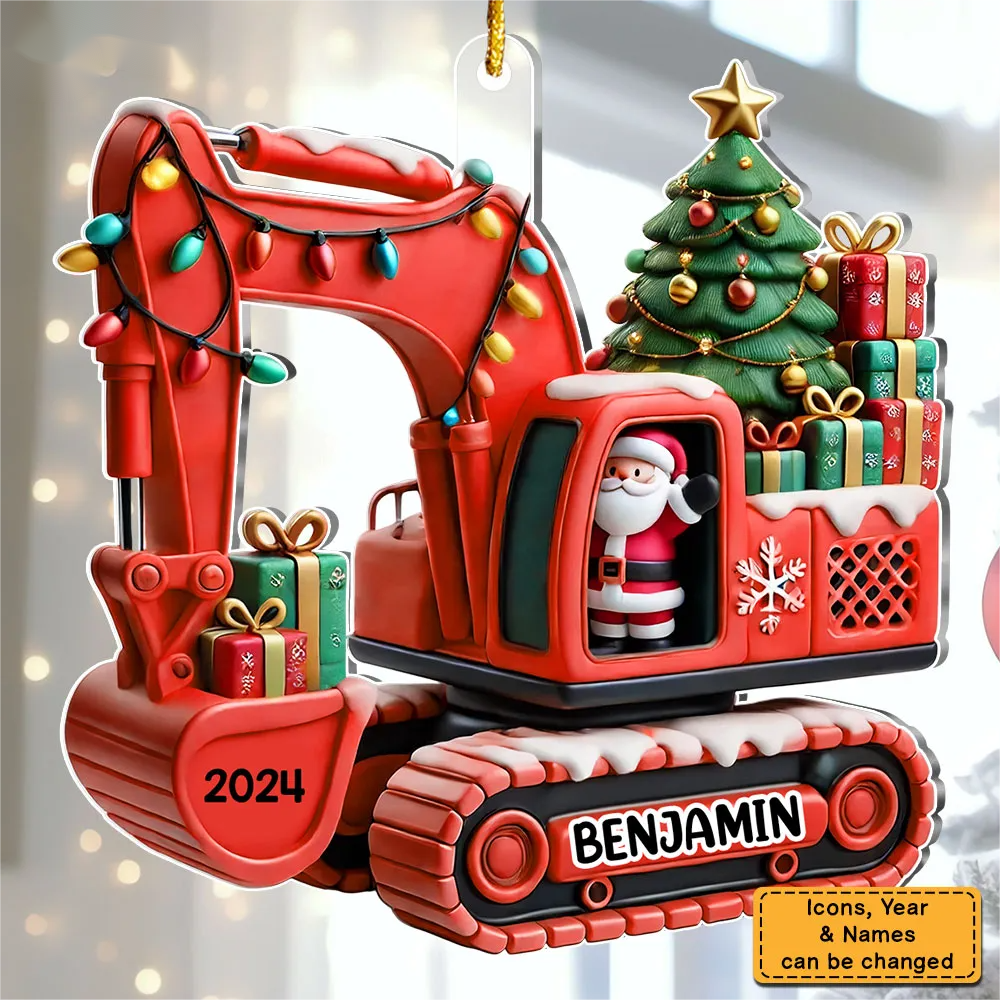 Excavator Construction Ornament - Personalized Christmas Gift For Grandkid