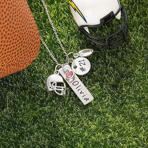 Personalized Birthstone Football Helmet Necklace with Engraved Name and Number Gift for Sports Lover