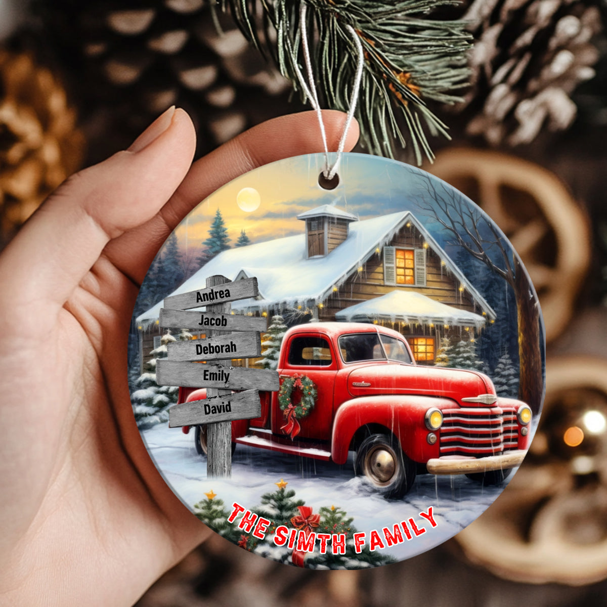 Personalized Gift For Family Farmhouse Truck Christmas Ceramic Ornament