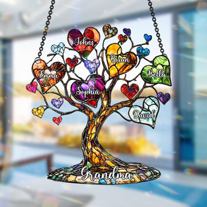 Personalized Mother Window Hanging Suncatcher Ornament - Mom Grandma Heart Tree