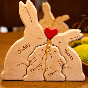 Personalized Wooden Bunny Family Puzzle, Art Carvings Gift For Family