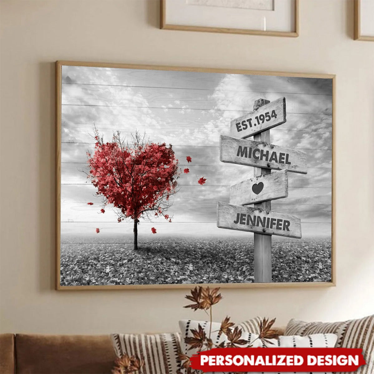 Personalized Couple Gift Red Heart Tree Name Sign Poster