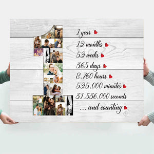 Personalized Couple 1 Year Anniversary Photo Collage Canvas Poster