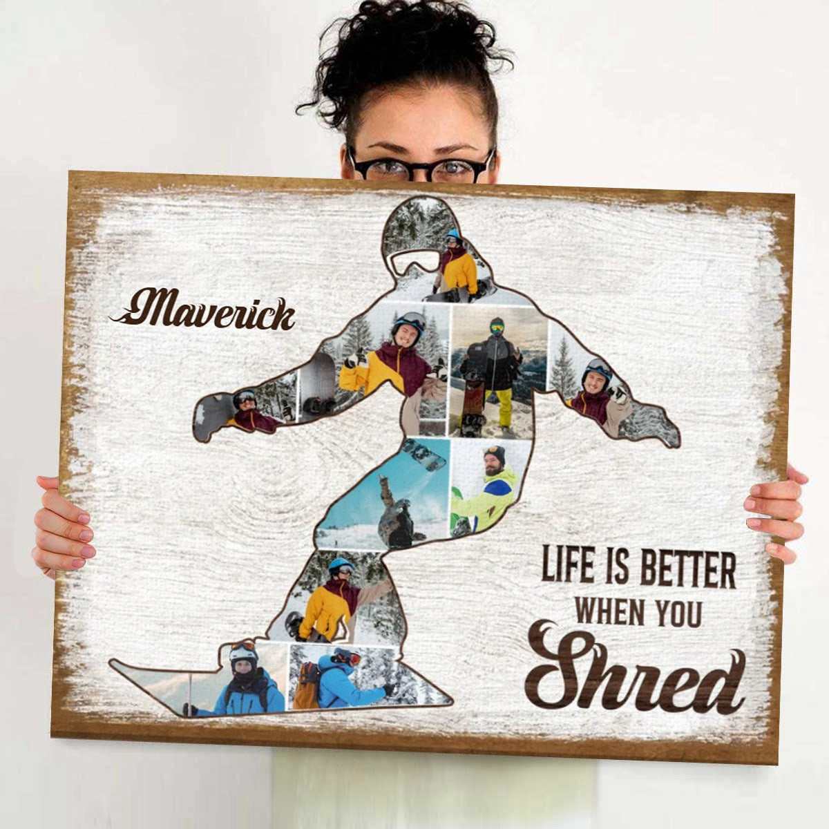 Personalized Snowboarding Canvas, Custom Snowboard Photo Collages Poster, Gift For Snowboarder, Snowboard Lover