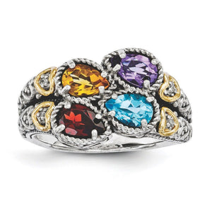 Personalized Family Cluster Mother's Birthstone Antiqued Ring 2 - 5 Stones