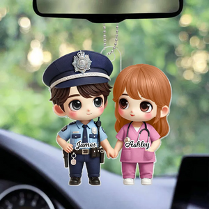 Cute Cartoon Couple Gift by Occupation Gift, Personalized Acrylic Car Ornament