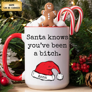 Personalized Accent Mug-Funny Santa Coffee Red Handle Mug Rude Christmas - Sarcastic Gifts