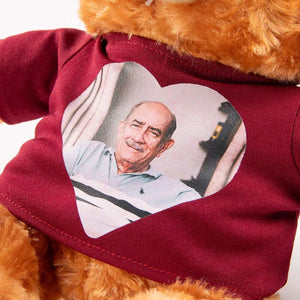 Personalized Cute Plush Stuffed Memory Bear with Heart Photo Shirt or Hoodie Memorial Gift