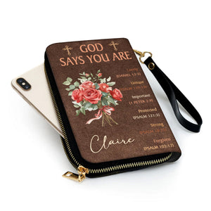 Personalized God Says You Are Birth Flower Bouquet PU Leather Long Wallet   Gift for Christian