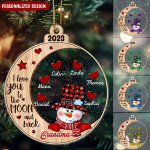 I Love You To The Moon And Back Grandma Snowman - Personalized Acrylic Christmas Ornament