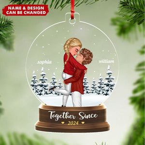 Couple Hugging In Snow Globe Personalized Acrylic Ornament