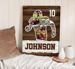 American Football Photo Collage Personalized Canvas/Poster,Football Player Son Grandson Birthday Gift