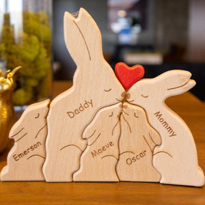 Personalized Wooden Bunny Family Puzzle, Art Carvings Gift For Family