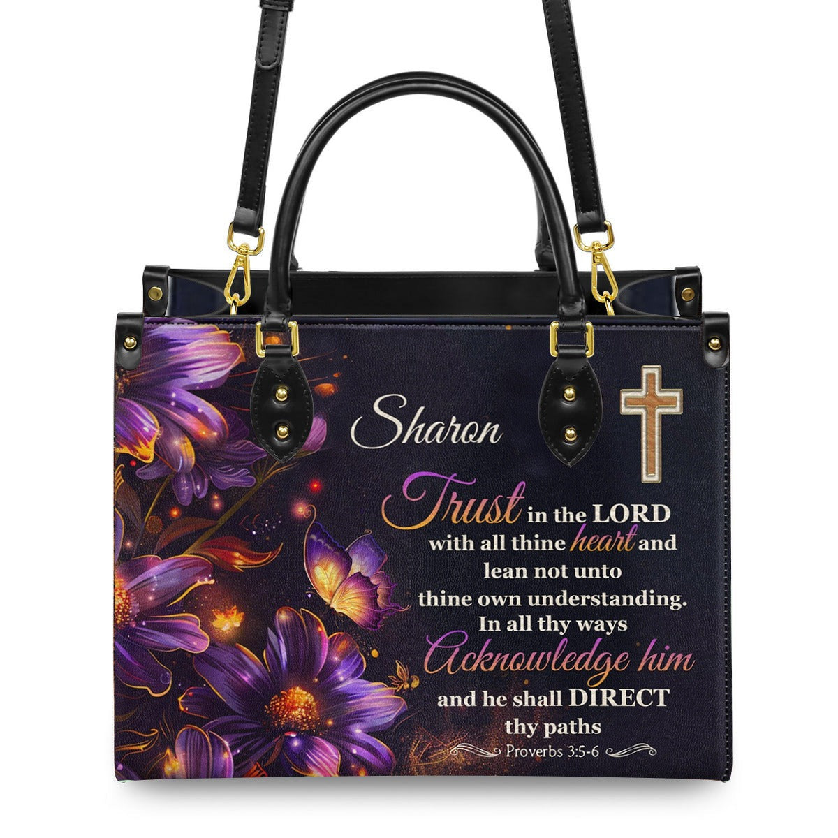 Trust In The Lord With All Thine Heart - Personalized Leather Handbag with Your Name