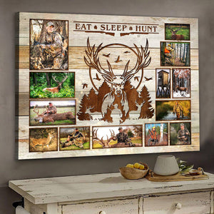 Personalized Collage Eat Sleep Hunt Canvas Poster, Gift for hunters,Bow Hunter,Deer Hunting, Crossbow Hunting Gift