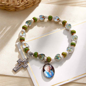 Personalized Photo Rosary Beads Cross Memorial Bracelet