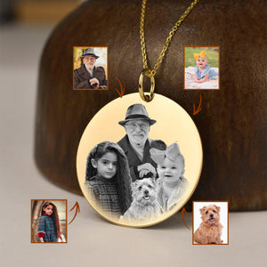 Add Deceased Loved One to Photo,Personalized Family Portrait Memorial Round Necklace