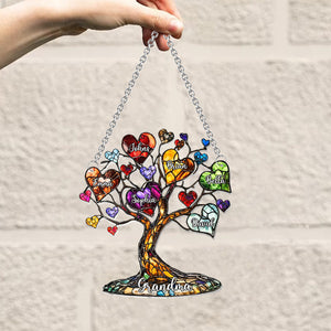 Personalized Mother Window Hanging Suncatcher Ornament - Mom Grandma Heart Tree