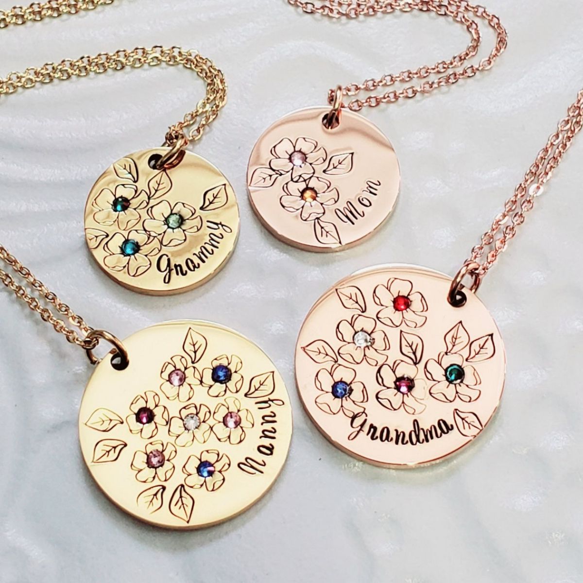 Personalized Birthstone Mother Grandma Flower Necklace