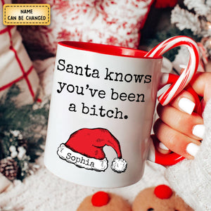 Personalized Accent Mug-Funny Santa Coffee Red Handle Mug Rude Christmas - Sarcastic Gifts