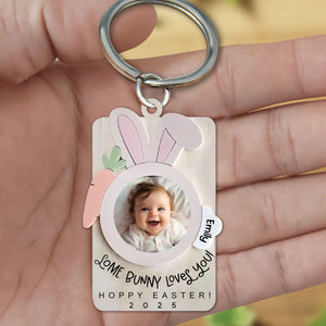 Love Bunny Love You - Personalized Photo Wooden Keychain - Easter Day Gift