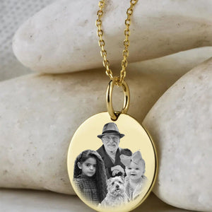 Add Deceased Loved One to Photo,Personalized Family Portrait Memorial Round Necklace