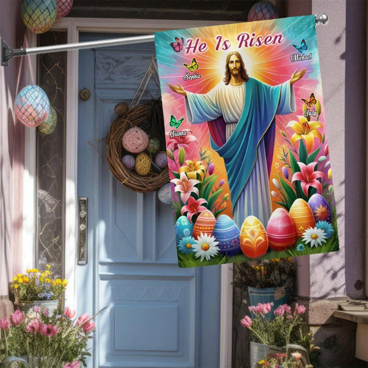 Personalized He Is Risen Resurrection of Jesus Easter Day Flag,God Sympathy Gifts-Loss Family